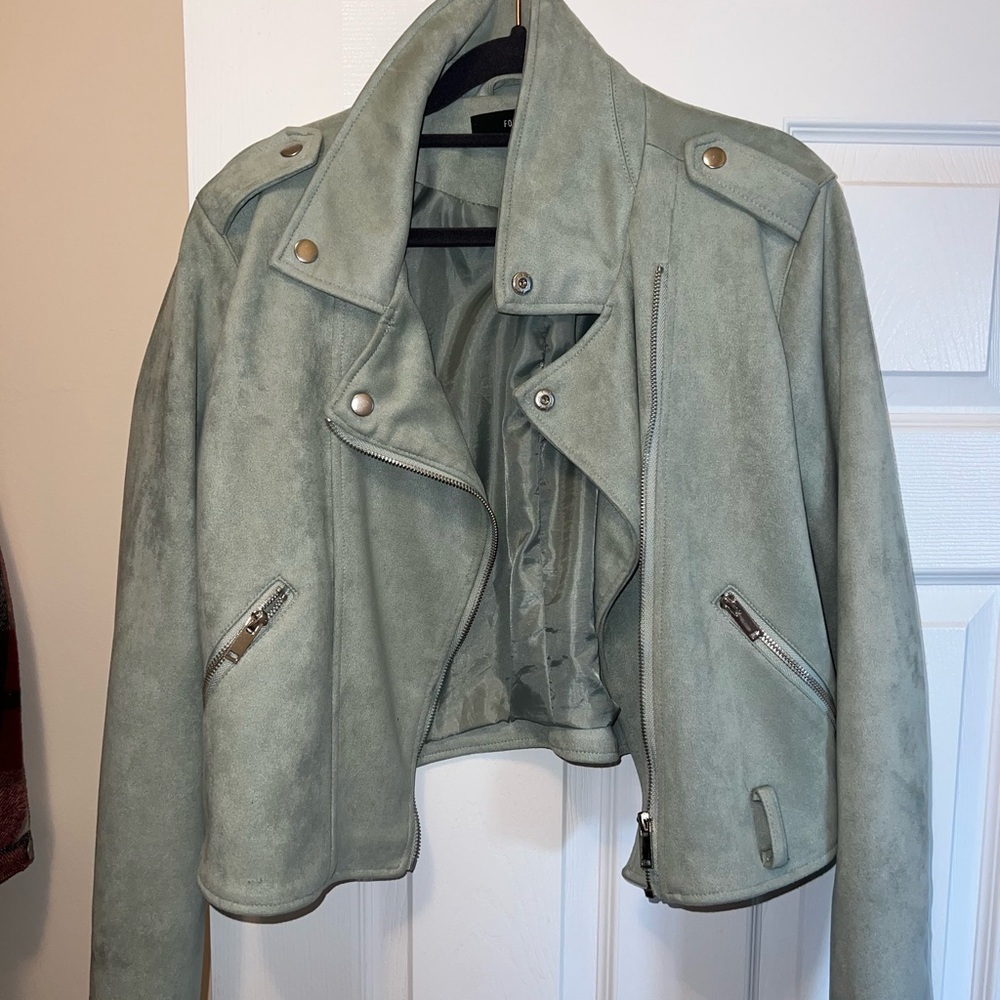 Women's Suede Moto Jacket - Sage Green